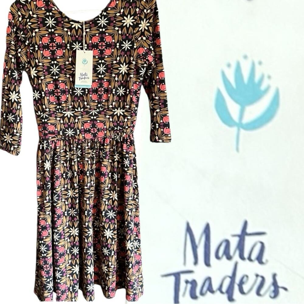 Mata Traders Mirah Tiered NWT 128.00 Dress Mauve Organic Cotton Midi Size Small